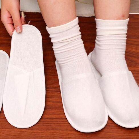10Pairs Disposable white Slippers Cotton of Closed-to Bathroom Slippers Suitable Suitable Home Guest Hospitality Shoes, 27cm, suitable for sizes 36-41 in Kuwait