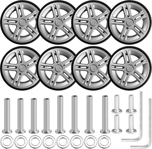 Luggage Wheels Replacement 55 * 11mm Suitcase Wheels 8Pcs Swivel Casters,Double Spinner Wheels for Luggage/Suitcase Repair(Sliver-55mm) in Saudi Arabia