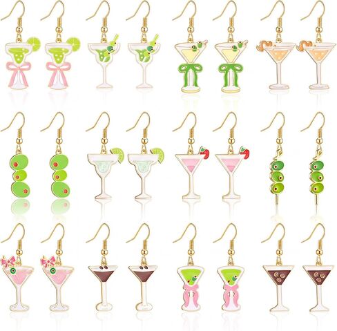 Sureio 12 Pairs Tequila Earrings Lime Cocktail Earrings Cute Dangle Gold Plated Whisky Creative Party Favor Gifts for Women in Kuwait