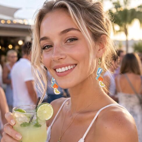 Sureio 12 Pairs Tequila Earrings Lime Cocktail Earrings Cute Dangle Gold Plated Whisky Creative Party Favor Gifts for Women in Kuwait