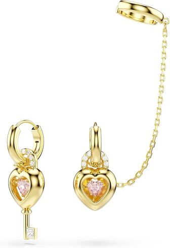 Swarovski Idyllia drop earrings with ear cuff, Mixed cuts, Heart with key, Pink, Gold-tone plated in Kuwait