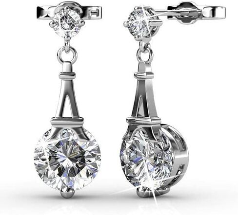 Cate & Chloe Isla 18k Gold-Plated Eiffel Tower Dangle Earrings with Round Cut Simulated Diamond Crystals, Hypoallergenic Jewelry for Women, Giftf or Her on Christmas, Birthday, Anniversary in Kuwait