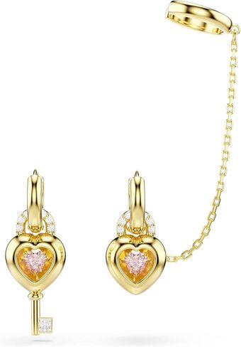 Swarovski Idyllia drop earrings with ear cuff, Mixed cuts, Heart with key, Pink, Gold-tone plated in Kuwait