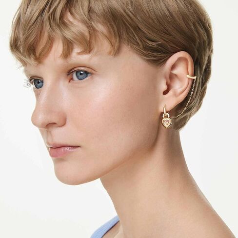 Swarovski Idyllia drop earrings with ear cuff, Mixed cuts, Heart with key, Pink, Gold-tone plated in Kuwait