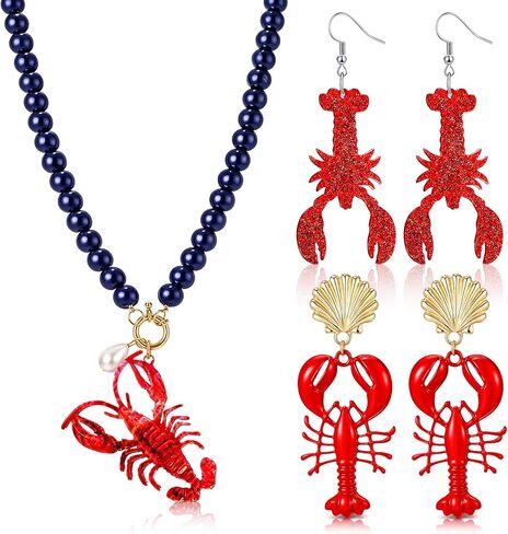 Tondiamo Lobster Necklace Earring Set for Women Bohemian Lobster Earring Summer Beach Beaded Necklaces Ocean Animal Jewelry Set Beach Vacation Gifts in Saudi Arabia