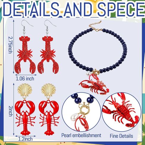 Tondiamo Lobster Necklace Earring Set for Women Bohemian Lobster Earring Summer Beach Beaded Necklaces Ocean Animal Jewelry Set Beach Vacation Gifts in Saudi Arabia