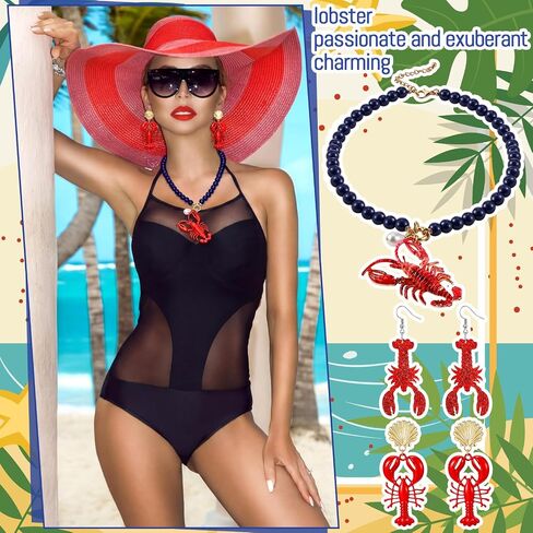 Tondiamo Lobster Necklace Earring Set for Women Bohemian Lobster Earring Summer Beach Beaded Necklaces Ocean Animal Jewelry Set Beach Vacation Gifts in Saudi Arabia