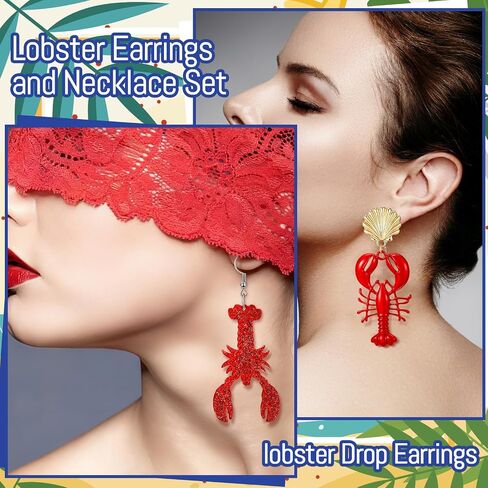 Tondiamo Lobster Necklace Earring Set for Women Bohemian Lobster Earring Summer Beach Beaded Necklaces Ocean Animal Jewelry Set Beach Vacation Gifts in Saudi Arabia