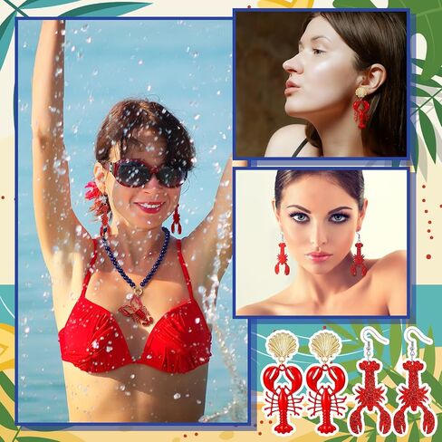 Tondiamo Lobster Necklace Earring Set for Women Bohemian Lobster Earring Summer Beach Beaded Necklaces Ocean Animal Jewelry Set Beach Vacation Gifts in Saudi Arabia