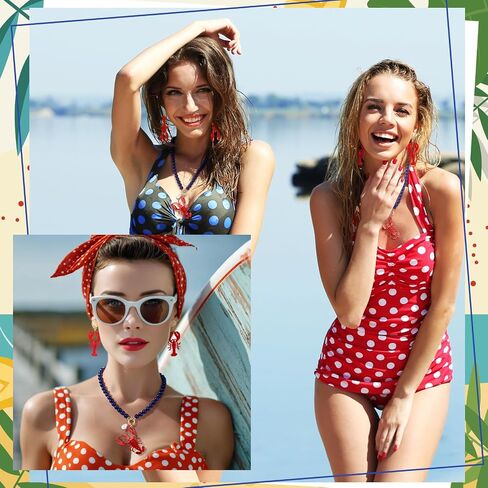 Tondiamo Lobster Necklace Earring Set for Women Bohemian Lobster Earring Summer Beach Beaded Necklaces Ocean Animal Jewelry Set Beach Vacation Gifts in Saudi Arabia