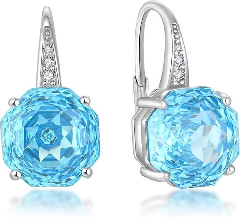YIFISIY Rose Dangle Drop Earrings for Women, 925 Sterling Silver 10mm Rose cut Birthstone Octagonal Leverback Earring Flower Jewelry Gifts for Her in Saudi Arabia