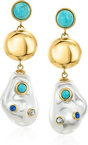 Ross-Simons 14kt Yellow Gold-Plated Drop Earrings With 5-7mm Amazonites, Simulated Baroque Pearls and Simulated Gemstones in Saudi Arabia