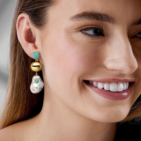 Ross-Simons 14kt Yellow Gold-Plated Drop Earrings With 5-7mm Amazonites, Simulated Baroque Pearls and Simulated Gemstones in Saudi Arabia