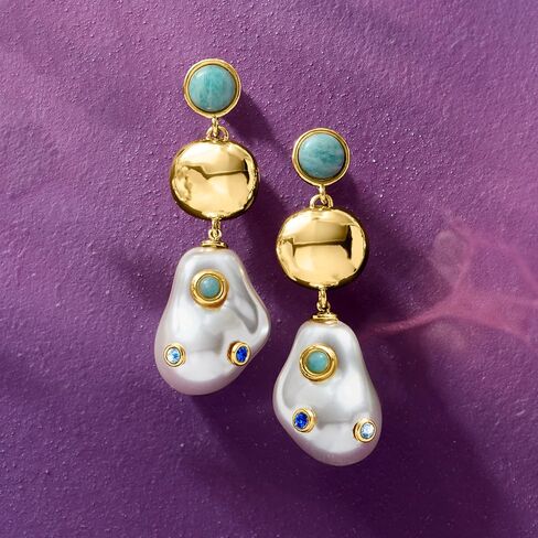 Ross-Simons 14kt Yellow Gold-Plated Drop Earrings With 5-7mm Amazonites, Simulated Baroque Pearls and Simulated Gemstones in Saudi Arabia