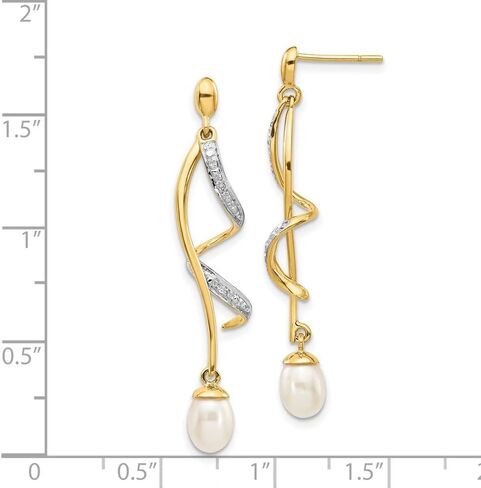 أقراط Diamond2Deal من الذهب الأصفر عيار 14 قيراط والألماس واللؤلؤ البيضاوي مقاس 7 × 5 مم (الطول - 1.65 بوصة، العرض - 0.28 بوصة) in Kuwait