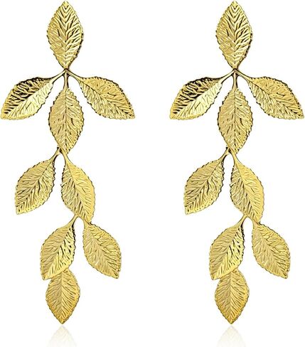 Gold Statement Earrings for Women 14K Gold Plated Leaf Dangle Earrings in Saudi Arabia
