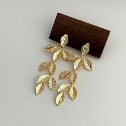 Gold Statement Earrings for Women 14K Gold Plated Leaf Dangle Earrings in Saudi Arabia
