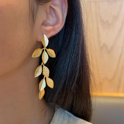 Gold Statement Earrings for Women 14K Gold Plated Leaf Dangle Earrings in Saudi Arabia