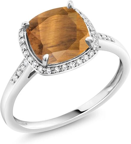 Gem Stone King 2-3 Cttw 10K White Gold Gemstone Birthstone and White Diamonds Halo Engagement Ring for Women | Cushion 8MM | Wedding Anniversary Promise Ring in Kuwait