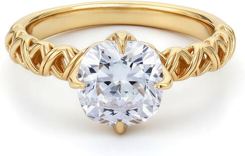 Gold Engagement Ring for Women, Moissanite Solitaire Cathedral Ring, 18K Gold Plated Sterling Silver Vintage Promise Ring – Available in Cubic Zirconia Option in Saudi Arabia