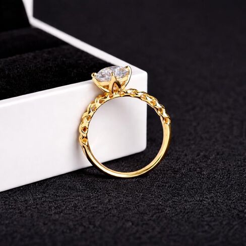 Gold Engagement Ring for Women, Moissanite Solitaire Cathedral Ring, 18K Gold Plated Sterling Silver Vintage Promise Ring – Available in Cubic Zirconia Option in Saudi Arabia
