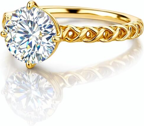 Gold Engagement Ring for Women, Moissanite Solitaire Cathedral Ring, 18K Gold Plated Sterling Silver Vintage Promise Ring – Available in Cubic Zirconia Option in Saudi Arabia