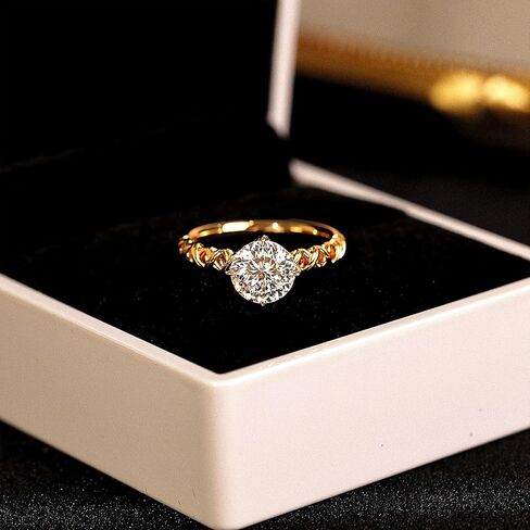Gold Engagement Ring for Women, Moissanite Solitaire Cathedral Ring, 18K Gold Plated Sterling Silver Vintage Promise Ring – Available in Cubic Zirconia Option in Saudi Arabia
