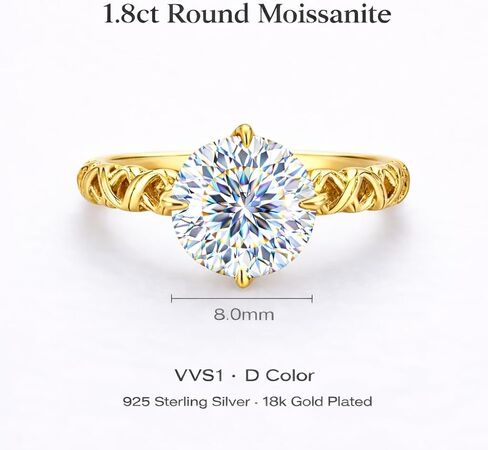 Gold Engagement Ring for Women, Moissanite Solitaire Cathedral Ring, 18K Gold Plated Sterling Silver Vintage Promise Ring – Available in Cubic Zirconia Option in Saudi Arabia