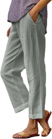 Linen Pants Women Petite Ankle Length 2026 Summer Lightweight Straight Leg Beach Cropped Trousers with Pockets in Saudi Arabia