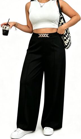 Womens Plus Size Wide Leg Pants Elastic High Waisted Palazzo Pants Casual Work Pants Lounge Trousers in Saudi Arabia