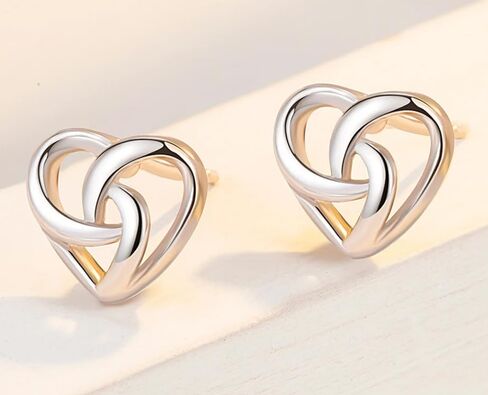 QueenBee 925 Sterling Silver Cubic Zirconia and Heart Stud Earrings – Hypoallergenic Simple Jewelry for Women, Sparkling Round CZ with Twisted Back, Gift for Valentine’s Day, Mother’s Day & Birthdays in Saudi Arabia