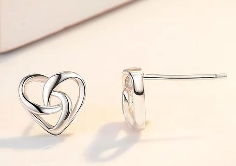 QueenBee 925 Sterling Silver Cubic Zirconia and Heart Stud Earrings – Hypoallergenic Simple Jewelry for Women, Sparkling Round CZ with Twisted Back, Gift for Valentine’s Day, Mother’s Day & Birthdays in Saudi Arabia
