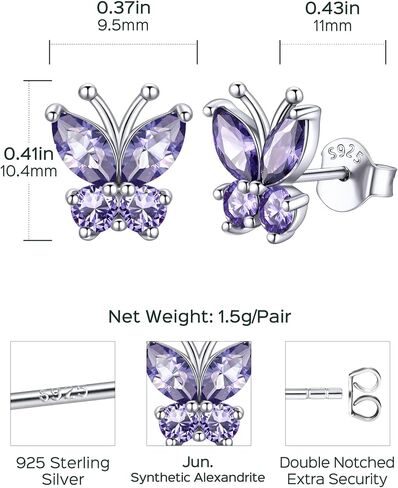ChicSilver 925 Sterling Silver Bow/Butterfly Earrings for Women Hypoallergenic Birthstone Earrings Dainty Bow/Butterfly Jewelry Gift for Women in Kuwait