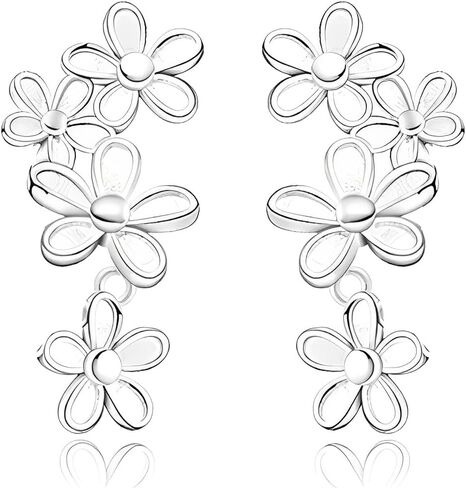 Solid 925 Sterling Silver Daisy Flower Stud Earrings Spring for Women Teens Flower Post Stud Earrings Drops Summer Hypoallergenic in Saudi Arabia