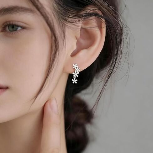Solid 925 Sterling Silver Daisy Flower Stud Earrings Spring for Women Teens Flower Post Stud Earrings Drops Summer Hypoallergenic in Saudi Arabia