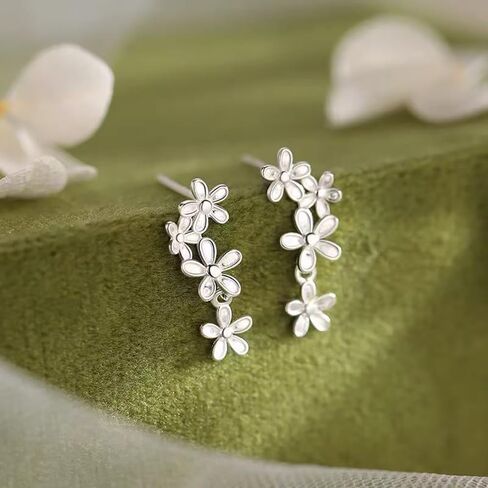 Solid 925 Sterling Silver Daisy Flower Stud Earrings Spring for Women Teens Flower Post Stud Earrings Drops Summer Hypoallergenic in Saudi Arabia