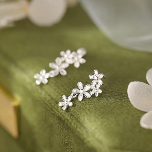 Solid 925 Sterling Silver Daisy Flower Stud Earrings Spring for Women Teens Flower Post Stud Earrings Drops Summer Hypoallergenic in Saudi Arabia