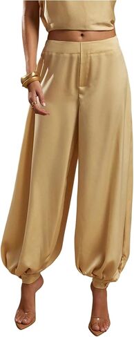 GORGLITTER Women's Satin Low Rise Dress Pants Dressy Harem Trousers Work Office Going Out Baggy Joggers in Kuwait