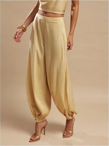 GORGLITTER Women's Satin Low Rise Dress Pants Dressy Harem Trousers Work Office Going Out Baggy Joggers in Kuwait
