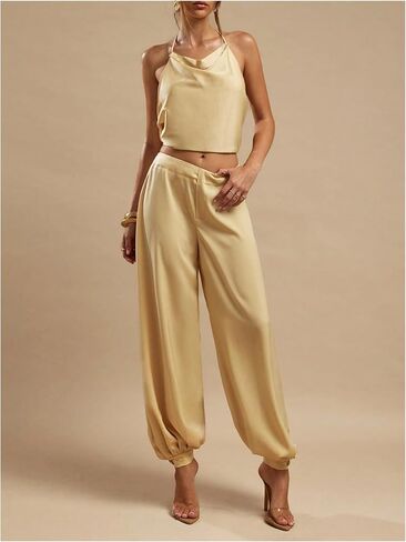 GORGLITTER Women's Satin Low Rise Dress Pants Dressy Harem Trousers Work Office Going Out Baggy Joggers in Kuwait