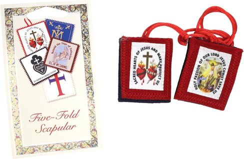 Needzo Five Fold Wool Scapular, Assorted Patron Saint Badges, Catholic Devotional Gift, 1.87 x 1.5 Inches in Kuwait