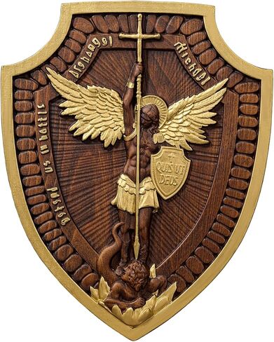 Wooden Saint Michael's Shield, Handmade Archangel Michael Statue, Catholic St. Michael the Archangel Statue (10 Inch) in Saudi Arabia