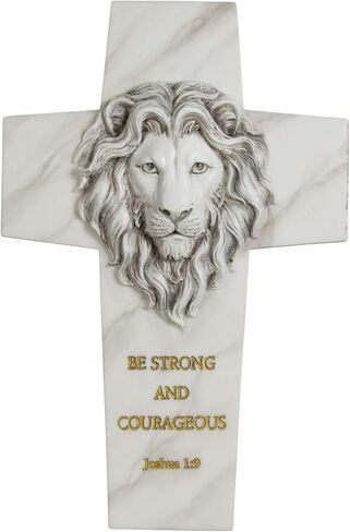 ShineOnAngel Lion of Judah Wall Cross, 11.5" Resin Lion Head Wall Cross with Scripture Joshua 1:9, Be Strong and Courageous Decorative Cross, Hand-Painted Marble Finish Religious Gift for Men, Pastor, Confirmation in Saudi Arabia