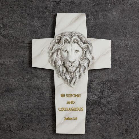ShineOnAngel Lion of Judah Wall Cross, 11.5" Resin Lion Head Wall Cross with Scripture Joshua 1:9, Be Strong and Courageous Decorative Cross, Hand-Painted Marble Finish Religious Gift for Men, Pastor, Confirmation in Saudi Arabia