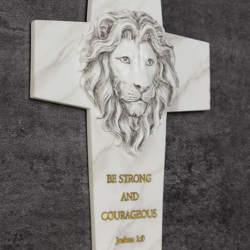 ShineOnAngel Lion of Judah Wall Cross, 11.5" Resin Lion Head Wall Cross with Scripture Joshua 1:9, Be Strong and Courageous Decorative Cross, Hand-Painted Marble Finish Religious Gift for Men, Pastor, Confirmation in Saudi Arabia