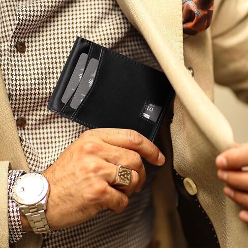 Men's Genuine Leather RFID Blocking Slim Wallet Pop-Up Card Holder 9-12 Card Capacity ID Window & Cash Slot (Black-Cash Pocket) in Saudi Arabia