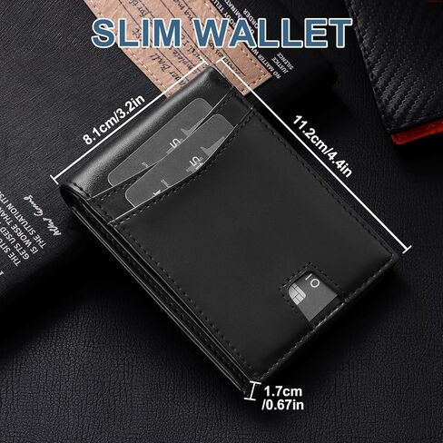 Men's Genuine Leather RFID Blocking Slim Wallet Pop-Up Card Holder 9-12 Card Capacity ID Window & Cash Slot (Black-Cash Pocket) in Saudi Arabia