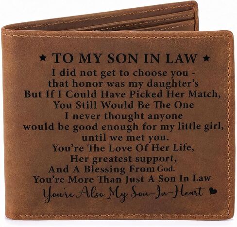 Personalized Son In Law Wallet, Engraved Genuine Crazy Horse Leather Wallet for Men, To My Son In Law Gift from Mother in Law, Birthday Christmas Wedding Gift in Kuwait
