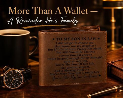 Personalized Son In Law Wallet, Engraved Genuine Crazy Horse Leather Wallet for Men, To My Son In Law Gift from Mother in Law, Birthday Christmas Wedding Gift in Kuwait
