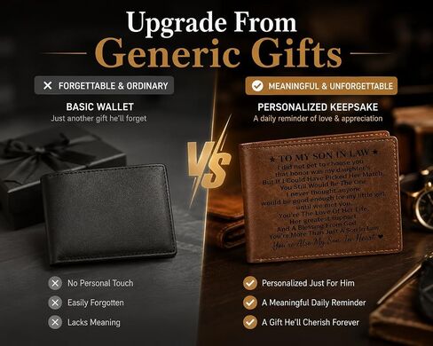 Personalized Son In Law Wallet, Engraved Genuine Crazy Horse Leather Wallet for Men, To My Son In Law Gift from Mother in Law, Birthday Christmas Wedding Gift in Kuwait